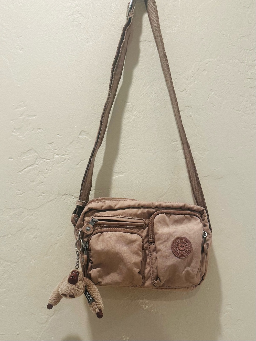 Genuine Kipling Albena Small Crossbody Bag - Dusty Taupe w/ keychain attached - Picture 3 of 9